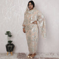 Ethereal Beige Silk Chiffon Thobe Fabric with Silver Lurex - Timeless Floral Elegance, 110cm Width-4.5 Mtrs Piece-D18476