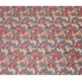 Rustic Elegance Modal Satin Fabric - 110cm Wide, Charcoal with Red Floral Design from India-D18525