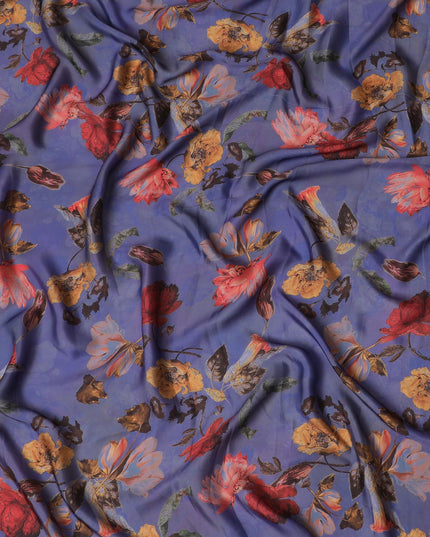 Regal Blossom Modal Satin Fabric - 110cm Wide, Bold Floral Elegance from India-D18529