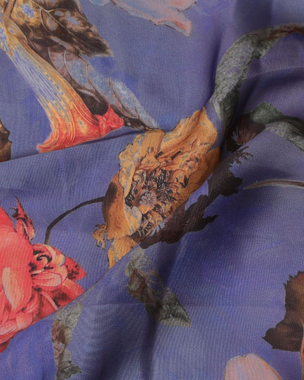 Regal Blossom Modal Satin Fabric - 110cm Wide, Bold Floral Elegance from India-D18529