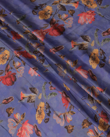 Regal Blossom Modal Satin Fabric - 110cm Wide, Bold Floral Elegance from India-D18529