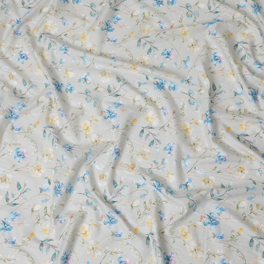 Blossoming Serenity Cotton Voile Fabric - 110cm Wide, Refreshing Floral Print from India-D18534