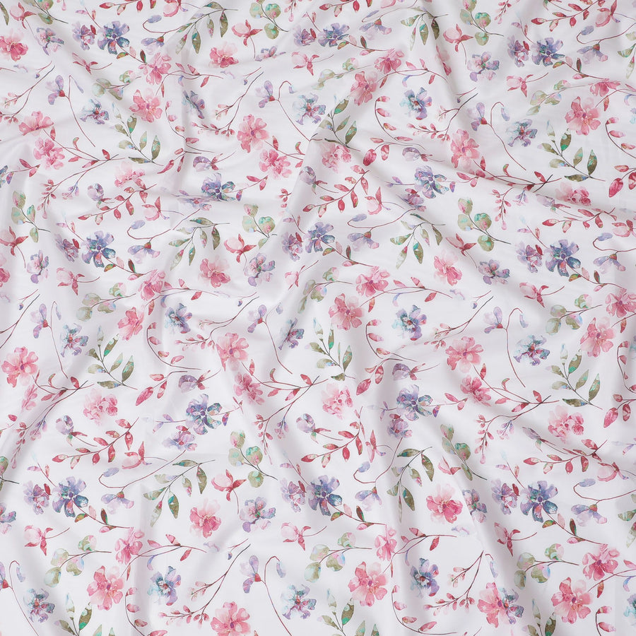 قماش فوال قطني من Spring Blossom - عرض 110 سم، ألوان مائية رقيقة زهور من الهند-D18535