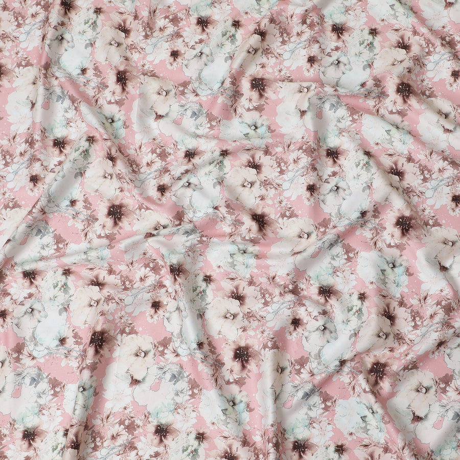 قماش ساتان قطني مزين بزهور عتيقة - عرض 110 سم، طباعة وردة رومانسية من الهند - D18538