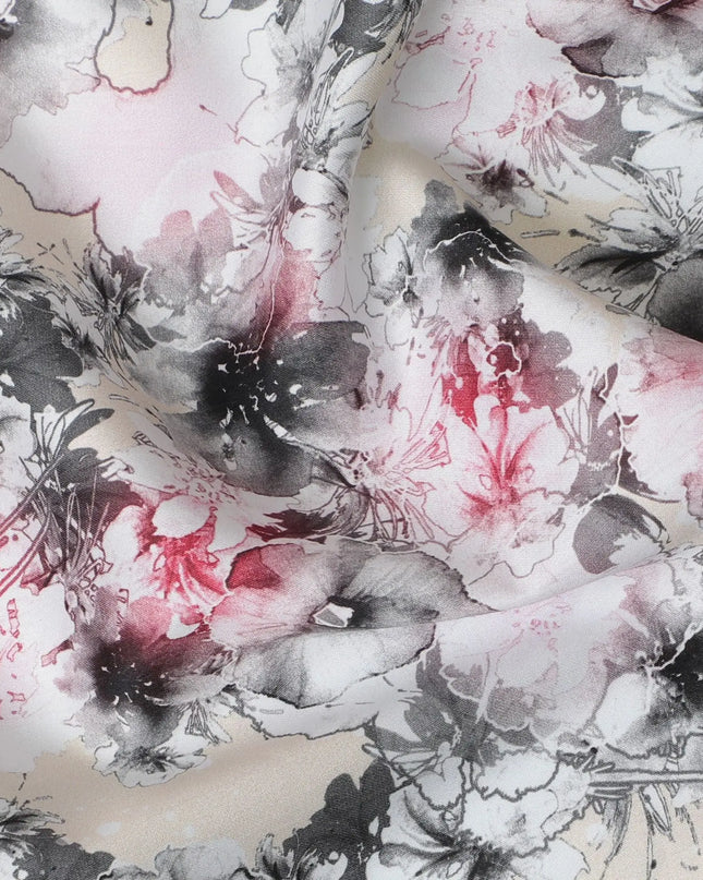 Monochrome Elegance Cotton Satin Fabric - 110cm Wide, Soft Floral Print from India-D18539 Regal Fabrics
