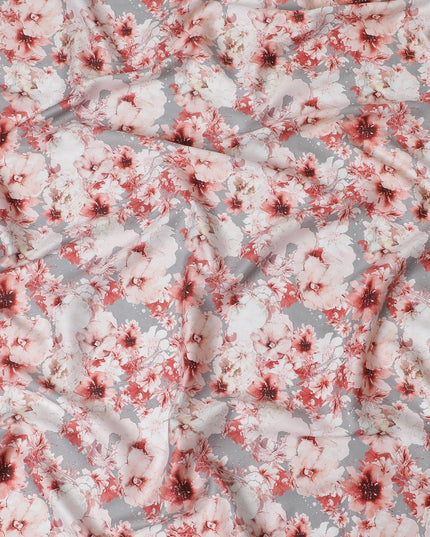 Cherry Blossom Cotton Satin Fabric - 110cm Wide, Romantic Blush Print from India-D18540