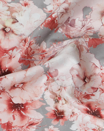 Cherry Blossom Cotton Satin Fabric - 110cm Wide, Romantic Blush Print from India-D18540