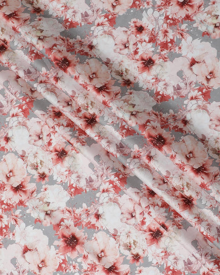 Cherry Blossom Cotton Satin Fabric - 110cm Wide, Romantic Blush Print from India-D18540