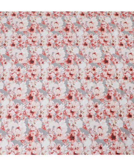 Cherry Blossom Cotton Satin Fabric - 110cm Wide, Romantic Blush Print from India-D18540