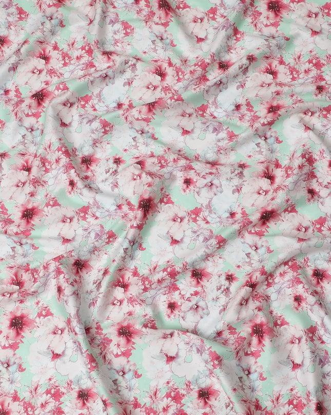 Mint Freshness Cotton Satin Fabric - 110cm Wide, Soft Floral Print from India-D18541 Regal Fabrics