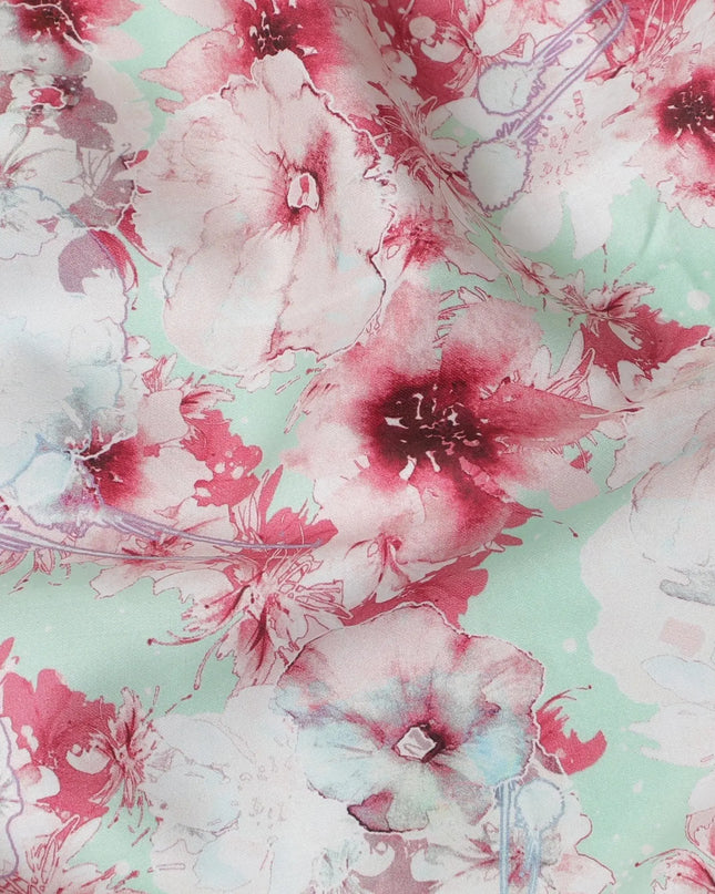 Mint Freshness Cotton Satin Fabric - 110cm Wide, Soft Floral Print from India-D18541 Regal Fabrics