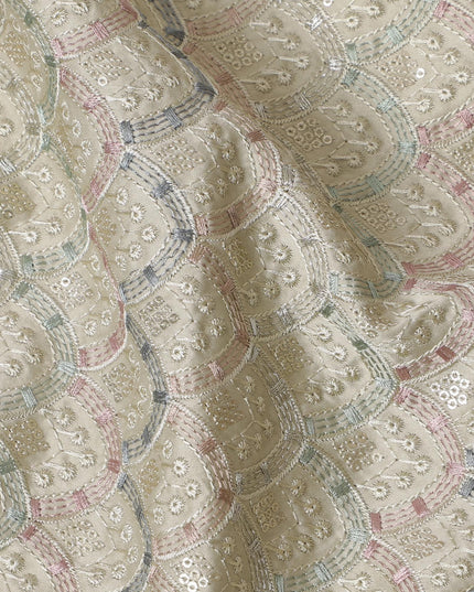 Elegant Embroidered Synthetic Satin Fabric - 110cm Wide, Classic Design from India-D18544