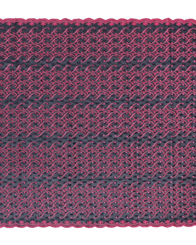 قماش الفوال القطني الخالص (الثوب السوداني) باللون الأزرق الداكن الداكن مع حبل مشبك بنفس اللون مع تطريز باللون الوردي الساخن والفضي بتصميم الأزهار-D13821