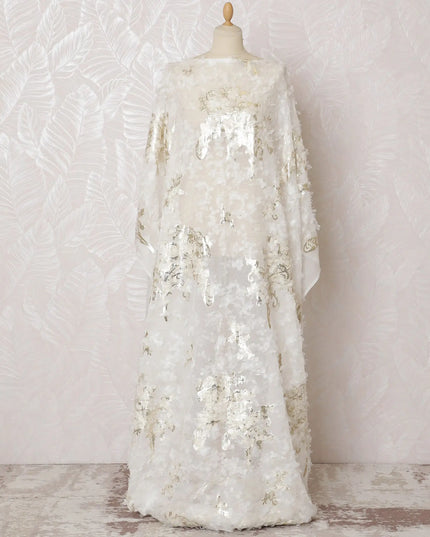 Elegant Ivory Silk Chiffon Somali dirac Fabric with Gold metallic Lurex and Detailing - 140cm Width, 3.5 Mtrs Length-D18494 Regal Fabrics