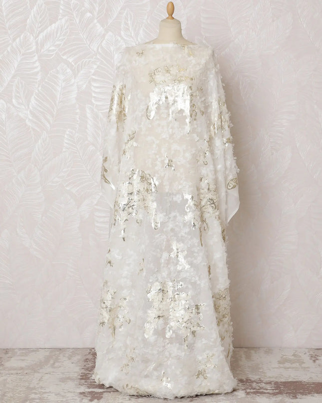 Elegant Ivory Silk Chiffon Somali dirac Fabric with Gold metallic Lurex and Detailing - 140cm Width, 3.5 Mtrs Length-D18494 Regal Fabrics