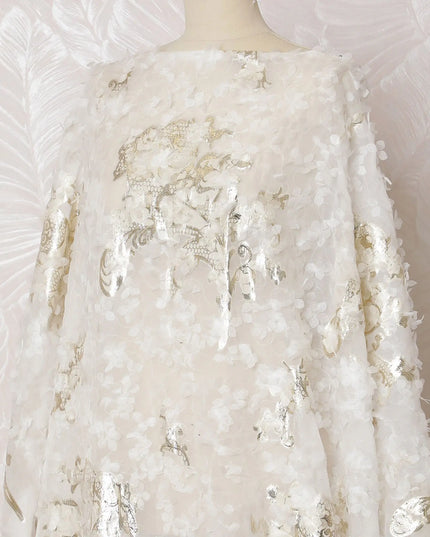 Elegant Ivory Silk Chiffon Somali dirac Fabric with Gold metallic Lurex and Detailing - 140cm Width, 3.5 Mtrs Length-D18494 Regal Fabrics