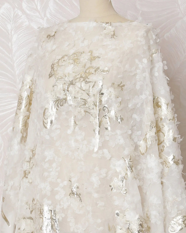 Elegant Ivory Silk Chiffon Somali dirac Fabric with Gold metallic Lurex and Detailing - 140cm Width, 3.5 Mtrs Length-D18494 Regal Fabrics