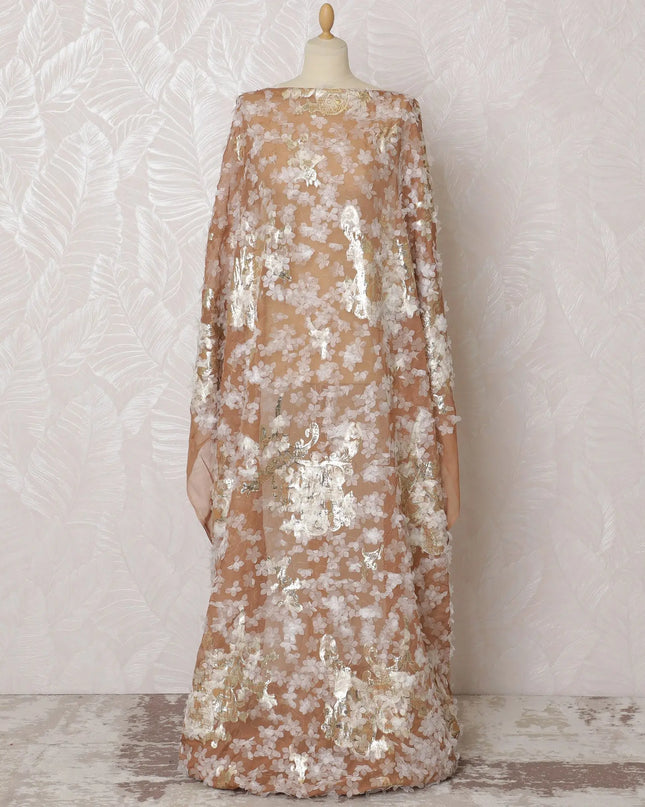 Golden Caramel Silk Chiffon Somali dirac Fabric with Lurex AppliquÃ© - 140cm x 3.5 Mtrs-D18496 Regal Fabrics