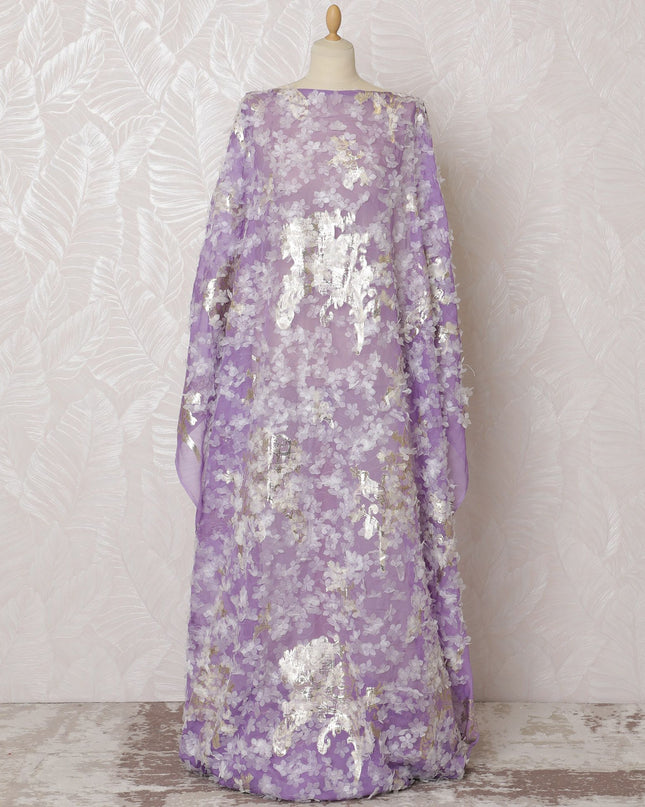 Radiant Lavender Silk Chiffon Somali dirac Fabric with Silver Lurex - 140cm x 3.5 Mtrs-D18497