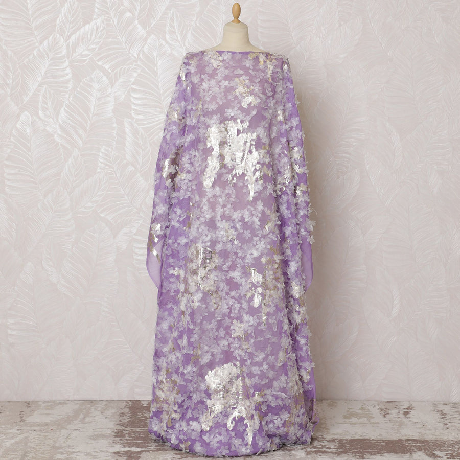 Radiant Lavender Silk Chiffon Somali dirac Fabric with Silver Lurex - 140cm x 3.5 Mtrs-D18497