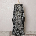 Sophisticated Noir Silk Chiffon Somali dirac Fabric with Silver Floral AppliquÃ© - 140cm x 3.5 Mtrs-D18498 Regal Fabrics