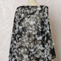 Sophisticated Noir Silk Chiffon Somali dirac Fabric with Silver Floral AppliquÃ© - 140cm x 3.5 Mtrs-D18498 Regal Fabrics