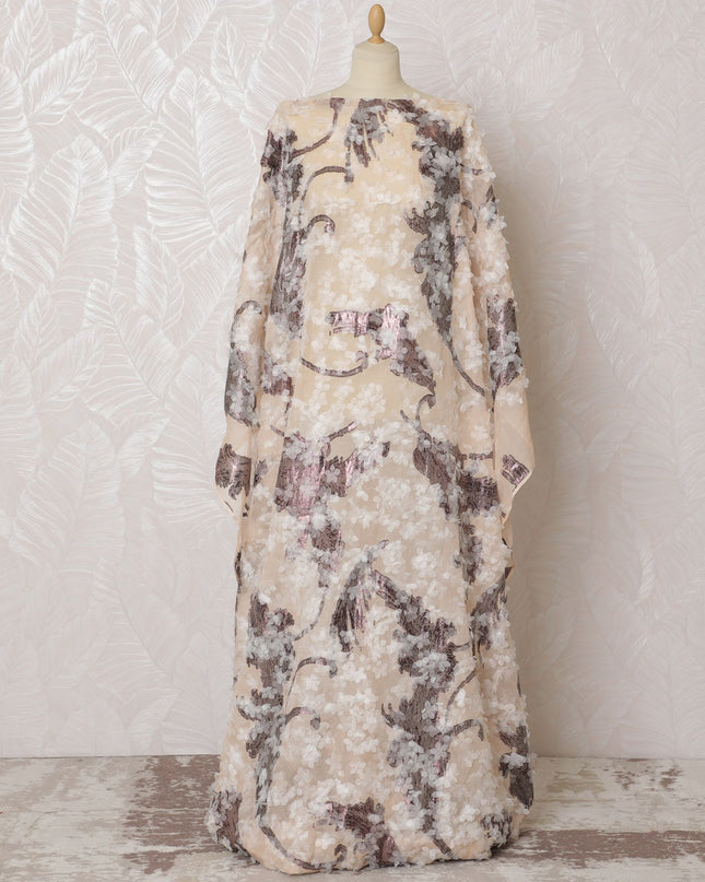 Blossoming Champagne Silk Chiffon Somali dirac Fabric with Metallic Lurex - 140cm x 3.5 Mtrs-D18500