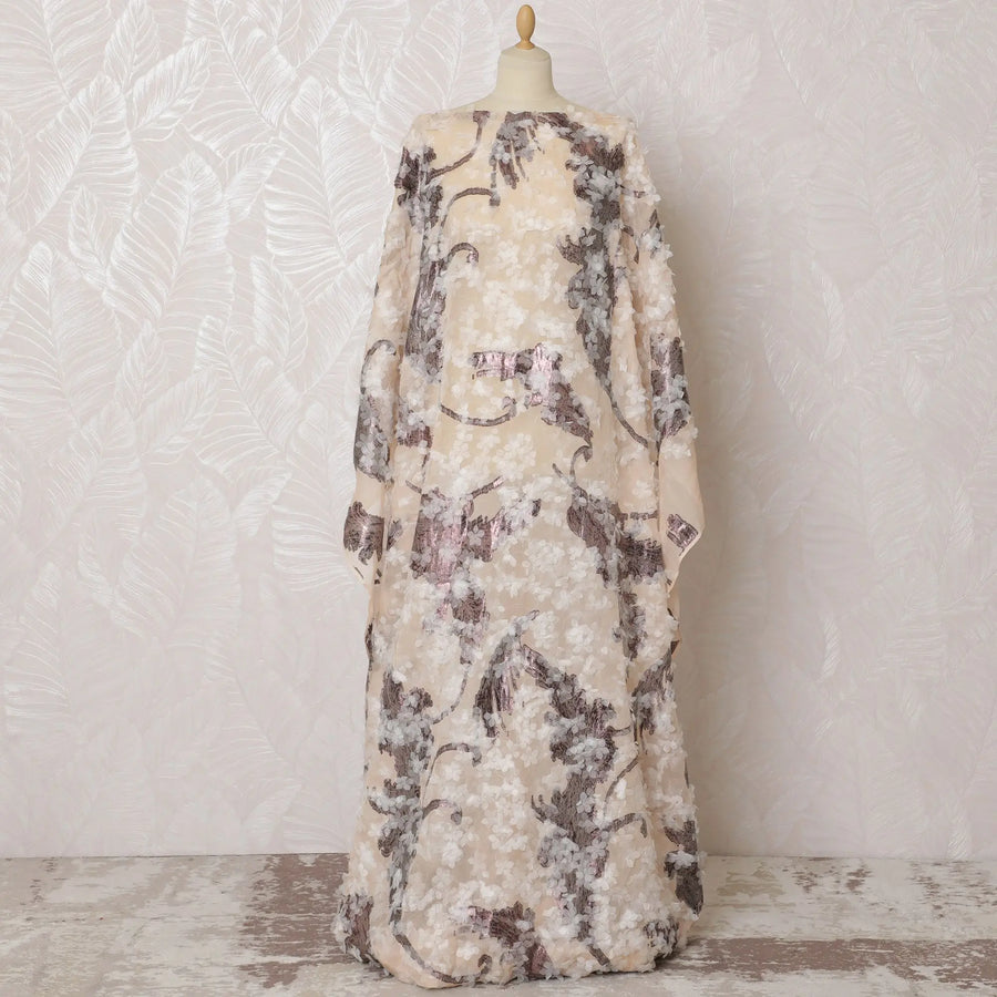 Blossoming Champagne Silk Chiffon Somali dirac Fabric with Metallic Lurex - 140cm x 3.5 Mtrs-D18500 Regal Fabrics