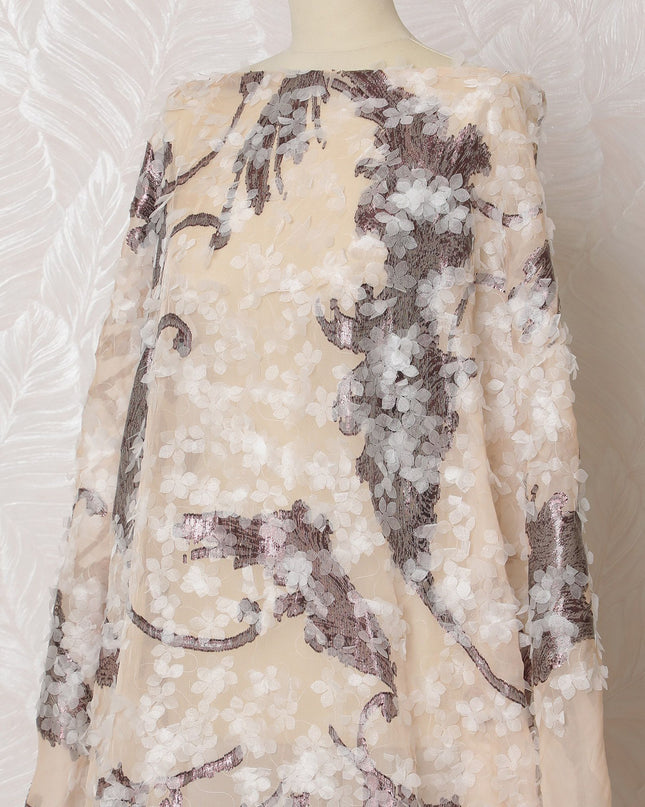Blossoming Champagne Silk Chiffon Somali dirac Fabric with Metallic Lurex - 140cm x 3.5 Mtrs-D18500