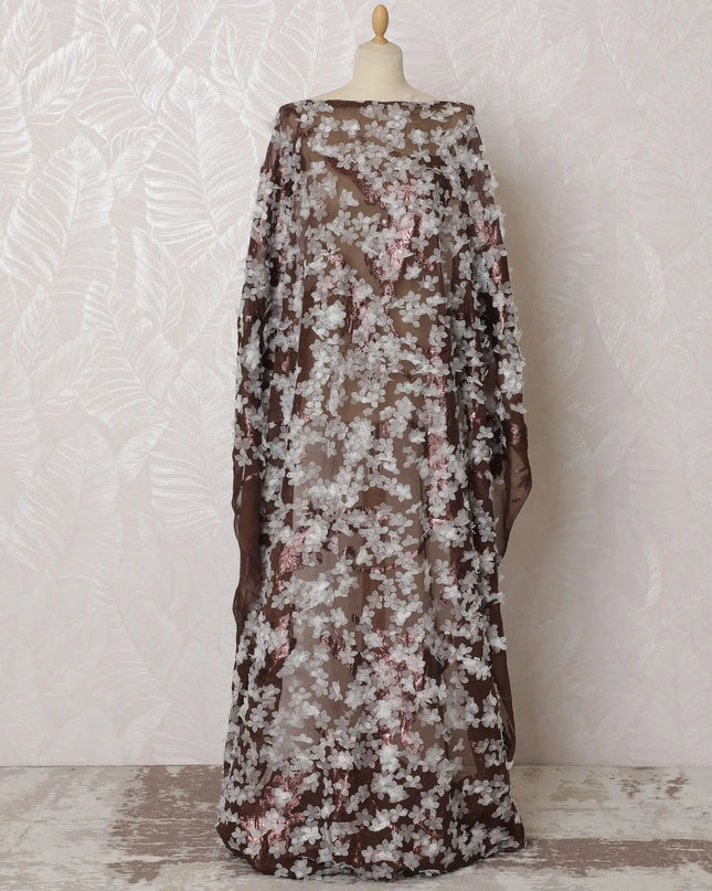 Mocha Blush Silk Chiffon Somali dirac Fabric with Rose Gold AppliquÃ© - 140cm x 3.5 Mtrs-D18501 Regal Fabrics