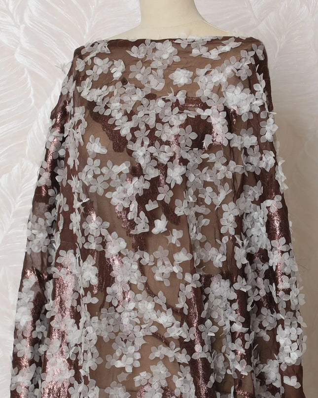 Mocha Blush Silk Chiffon Somali dirac Fabric with Rose Gold AppliquÃ© - 140cm x 3.5 Mtrs-D18501 Regal Fabrics