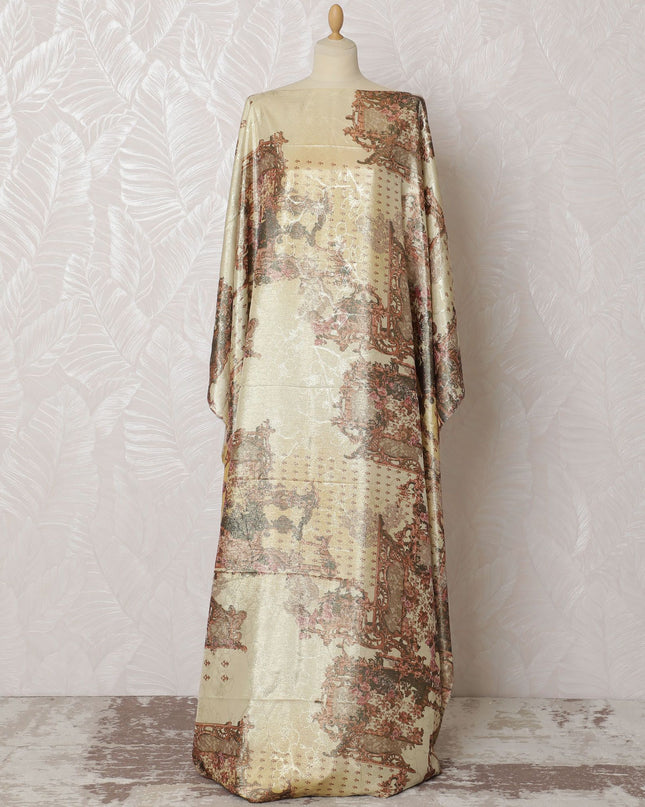 Vintage Mosaic Silk Chiffon Somali dirac Fabric with Metallic Highlights - 140cm x 3.5 Mtrs-D18505