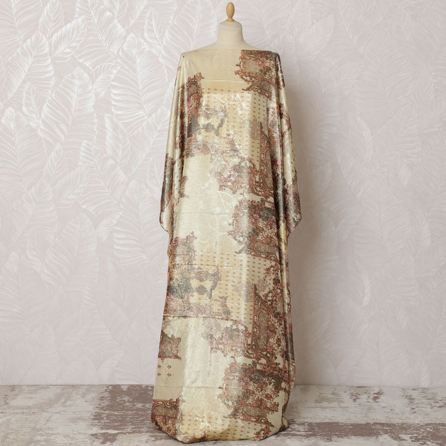 Vintage Mosaic Silk Chiffon Somali dirac Fabric with Metallic Highlights - 140cm x 3.5 Mtrs-D18505