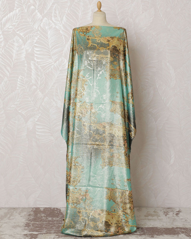 قماش ديراك صومالي من الشيفون الحريري من Aqua Gold Map - تفاصيل معدنية، 140 سم × 3.5 متر -D18506