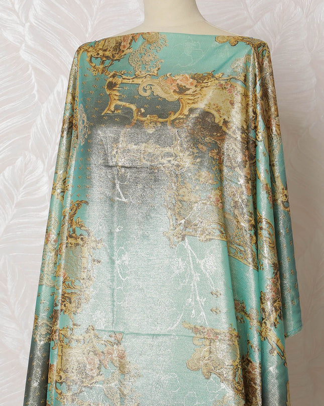 قماش ديراك صومالي من الشيفون الحريري من Aqua Gold Map - تفاصيل معدنية، 140 سم × 3.5 متر -D18506