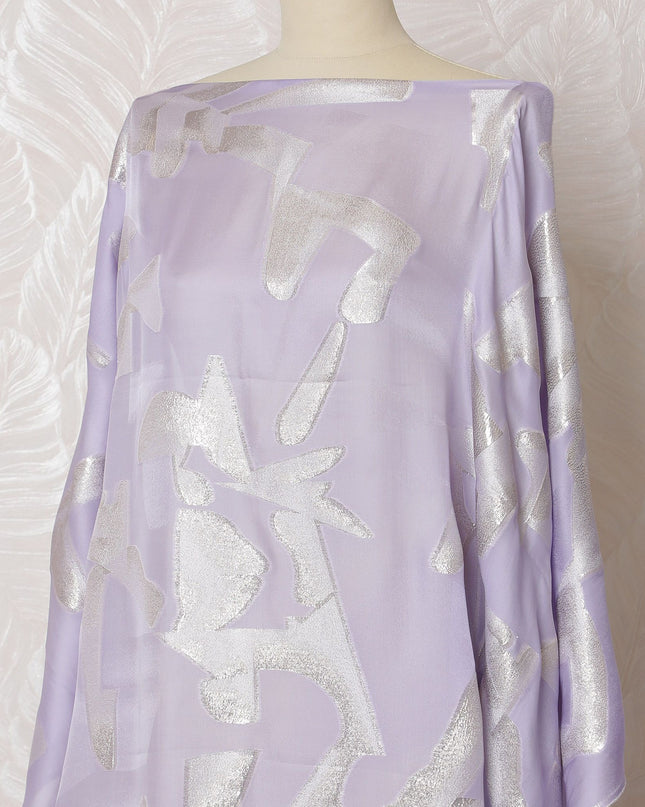 Lilac Luxe Silk Chiffon Somali dirac Fabric with Silver Lurex Swirls - 140cm x 3.5 Mtrs-D18510