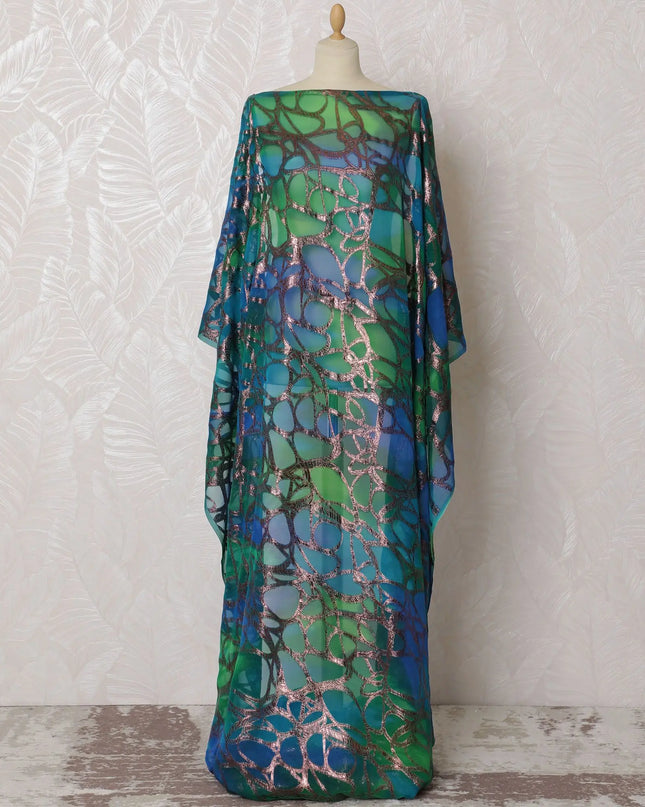Elegant Emerald Green Silk Chiffon Somali dirac with Metallic Lurex Design - 140cm Wide, Luxurious 3.5 Mtrs Piece from South Korea-D18514 Regal Fabrics