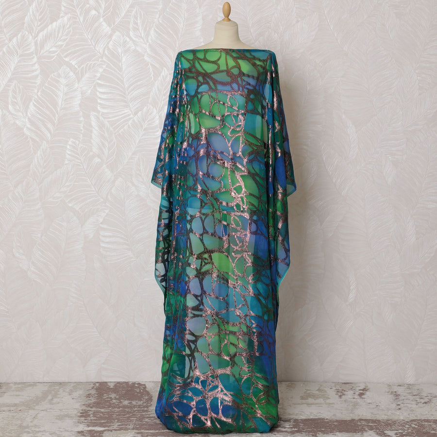 Elegant Emerald Green Silk Chiffon Somali dirac with Metallic Lurex Design - 140cm Wide, Luxurious 3.5 Mtrs Piece from South Korea-D18514