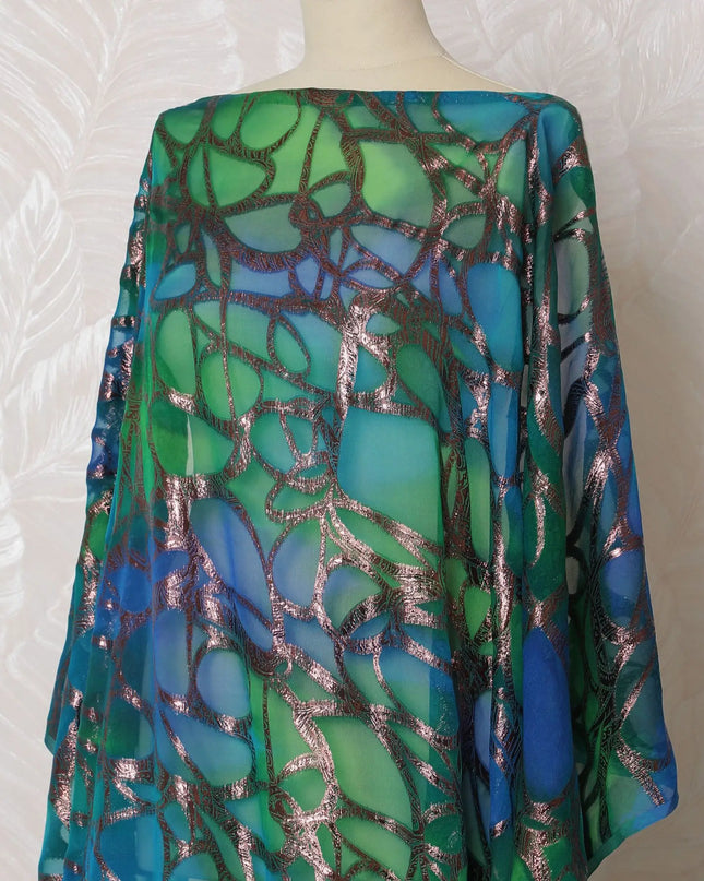 Elegant Emerald Green Silk Chiffon Somali dirac with Metallic Lurex Design - 140cm Wide, Luxurious 3.5 Mtrs Piece from South Korea-D18514 Regal Fabrics