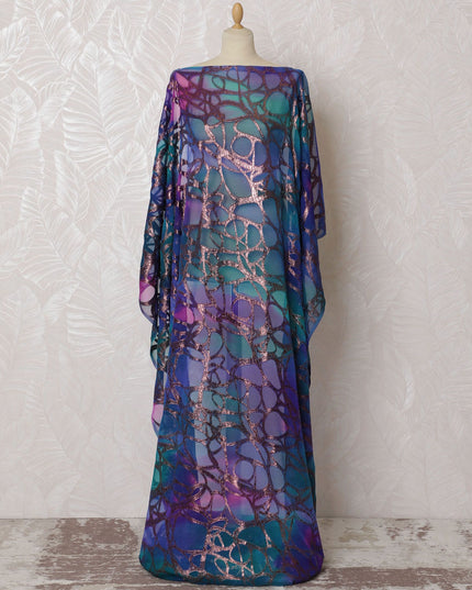 Luxurious Royal Blue Silk Chiffon Somali dirac with Metallic Lurex Detail - 140cm Wide, Elegant 3.5 Mtrs Piece from South Korea-D18515