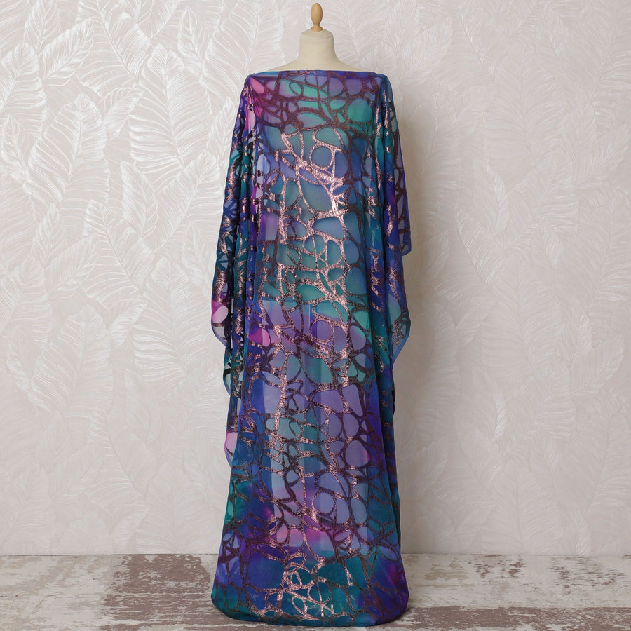 Luxurious Royal Blue Silk Chiffon Somali dirac with Metallic Lurex Detail - 140cm Wide, Elegant 3.5 Mtrs Piece from South Korea-D18515