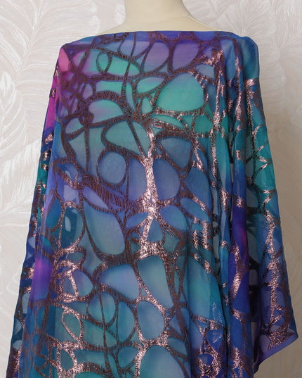 Luxurious Royal Blue Silk Chiffon Somali dirac with Metallic Lurex Detail - 140cm Wide, Elegant 3.5 Mtrs Piece from South Korea-D18515