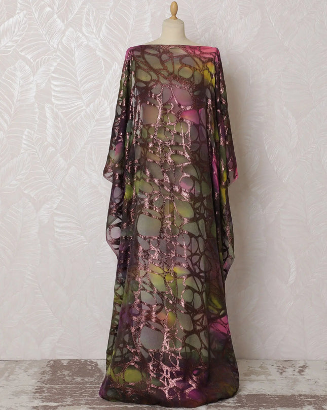 Majestic Plum Silk Chiffon Somali dirac with Glimmering Lurex Accents - 140cm Wide, Opulent 3.5 Mtrs Piece Crafted in South Korea-D18516 Regal Fabrics