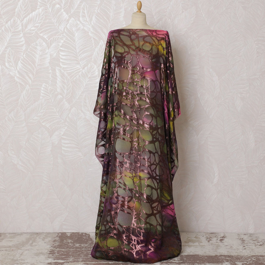 Majestic Plum Silk Chiffon Somali dirac with Glimmering Lurex Accents - 140cm Wide, Opulent 3.5 Mtrs Piece Crafted in South Korea-D18516