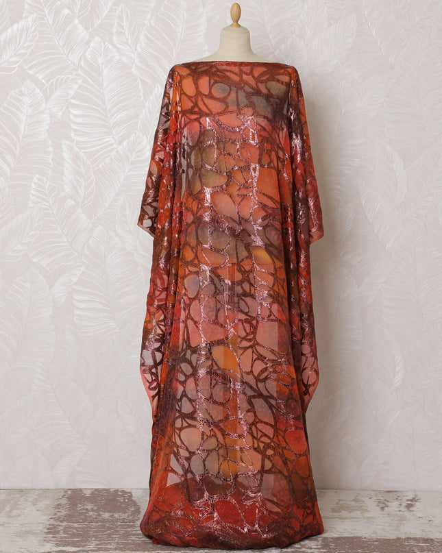 Autumnal Rust Silk Chiffon Somali dirac with Sparkling Lurex Weave - 140cm Wide, Exquisite 3.5 Mtrs Piece from South Korea-D18517