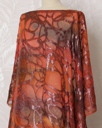 Autumnal Rust Silk Chiffon Somali dirac with Sparkling Lurex Weave - 140cm Wide, Exquisite 3.5 Mtrs Piece from South Korea-D18517