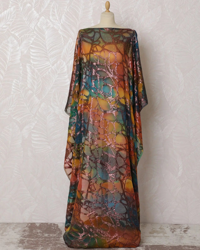 Exotic Multicolor Silk Chiffon Somali dirac with Metallic Lurex Highlights - 140cm Wide, Vibrant 3.5 Mtrs Piece from South Korea-D18518 Regal Fabrics