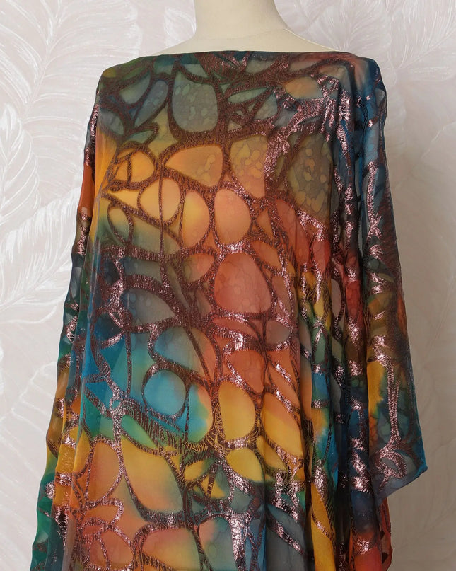 Exotic Multicolor Silk Chiffon Somali dirac with Metallic Lurex Highlights - 140cm Wide, Vibrant 3.5 Mtrs Piece from South Korea-D18518 Regal Fabrics