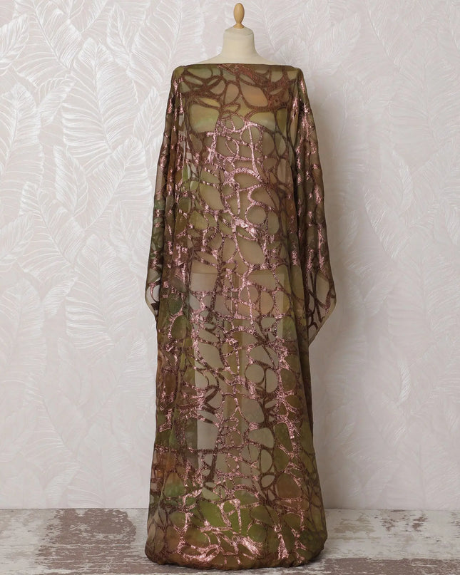 Elegant Olive Silk Chiffon Somali dirac with Rose Gold Lurex Embellishments - 140cm Wide, 3.5 Mtrs Piece from South Korea-D18519 Regal Fabrics
