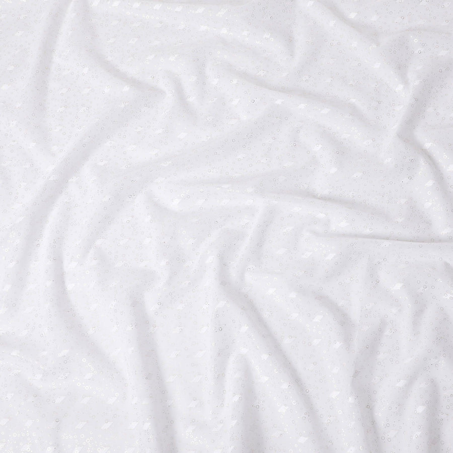 White cotton voile fabric with gold foil and jacquard in abstract design-D15746